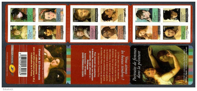 2012 Carnet Adhesif PORTRAITS de FEMMES dans la PEINTURE BC674