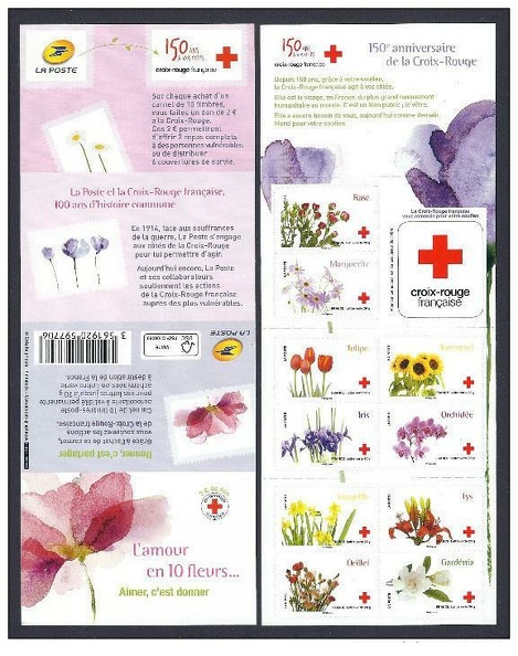 2014 Carnet Adhesif Croix Rouge 150e Anniversaire FLEURS NBC989