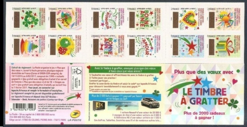 2016 Carnet Adhesif BC1336 Le TIMBRE a GRATTER