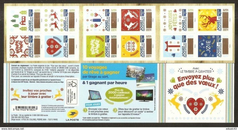 2018 Carnet Adhesif BC1641 Le TIMBRE a GRATTER