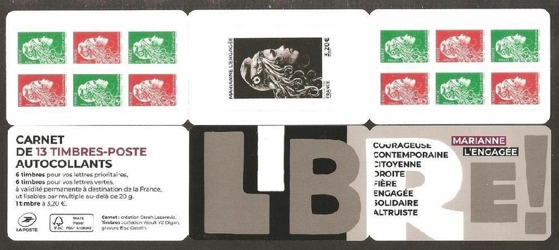 2018 Carnet Adhesif n1525 B Marianne lengagee