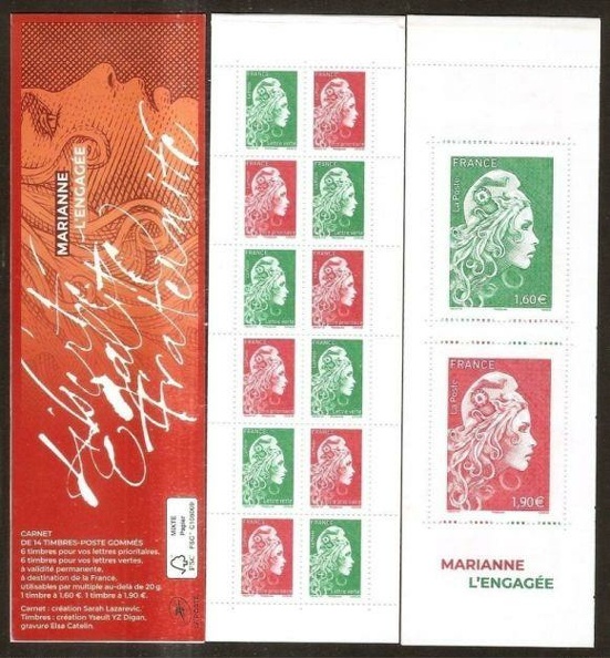 2018 Carnet Gomme n1525A Marianne l engagee