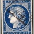 France 4a Ceres 25c bleu-fonce oblitere grille