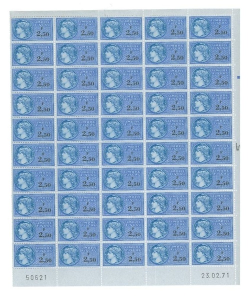 lot planche timbre fiscal 2 francs cinquante