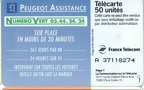 telecarte 50 peugeot assistance A 37118274 2