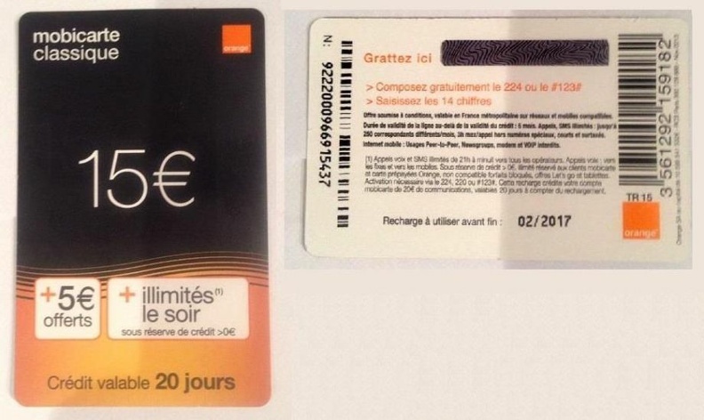mobicarte 15 euros orange