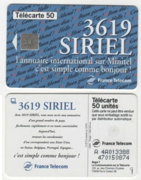 telecarte 50 3619 siriel A 4A013388470150874