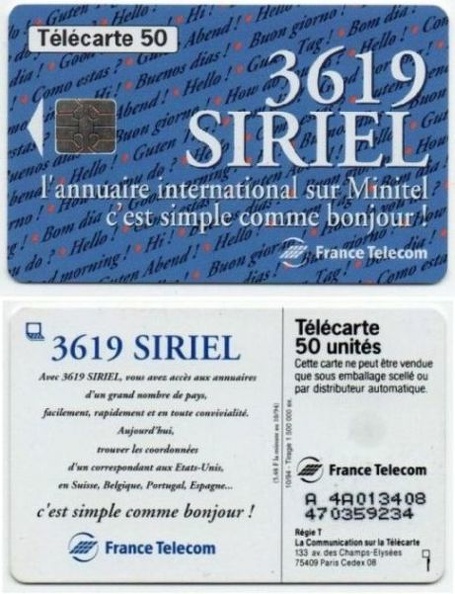 telecarte 50 3619 siriel A 4A013408470359234