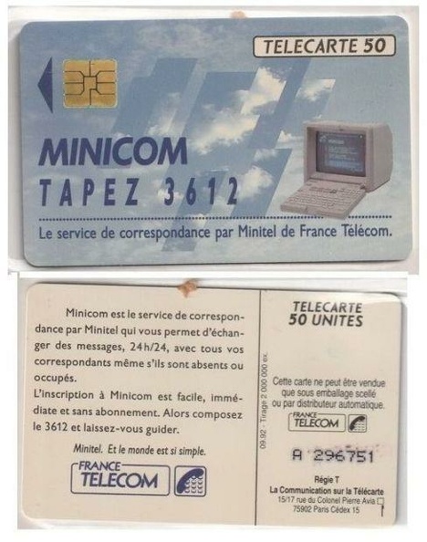 telecarte 50 minicom 3612 A 296751