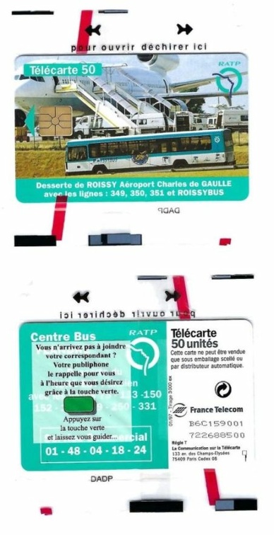 telecarte 50 ratp roissy bus B6C159001722688500