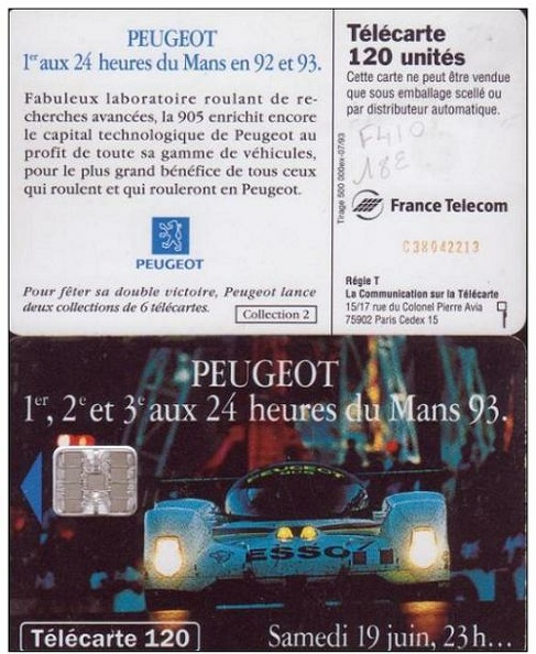 peugeot 24 heures du mans 1993 telecarte 120 C38042213