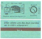 ticket jpo ligne 11 mars 1992 05201