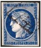 France 4a Ceres 25c bleu-fonce oblitere grille