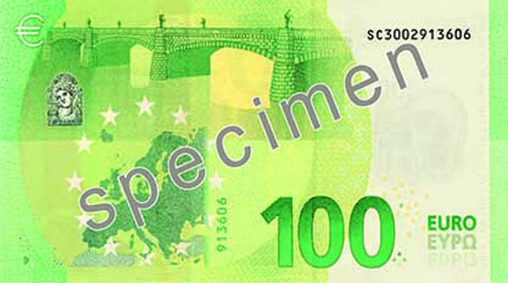 ECB 100 Euro Specimen Reverse with Draghi signature