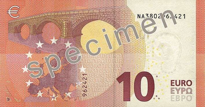 ECB 10 Euro Specimen Reverse with Draghi signature