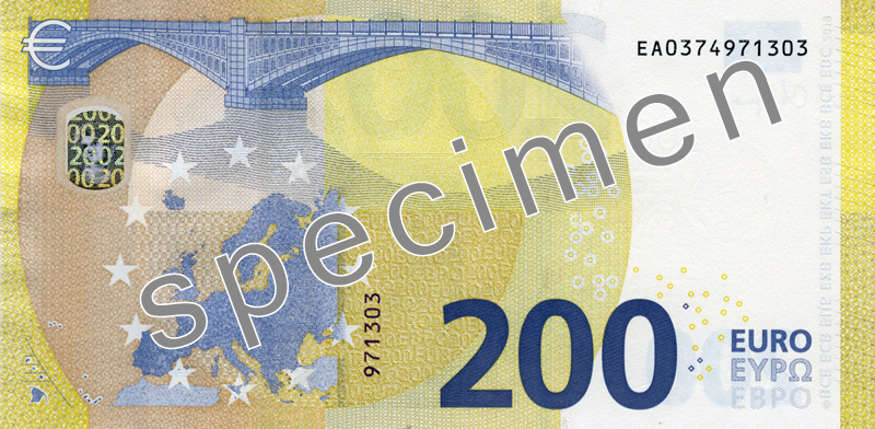 ECB 200 Euro Specimen Reverse with Lagarde signature