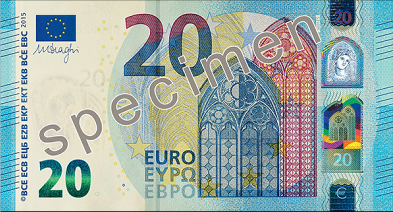 ECB 20 Euro Specimen Front with Draghi signature