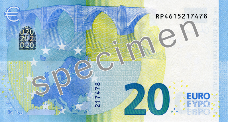 ECB 20 Euro Specimen Reverse with Lagarde signature