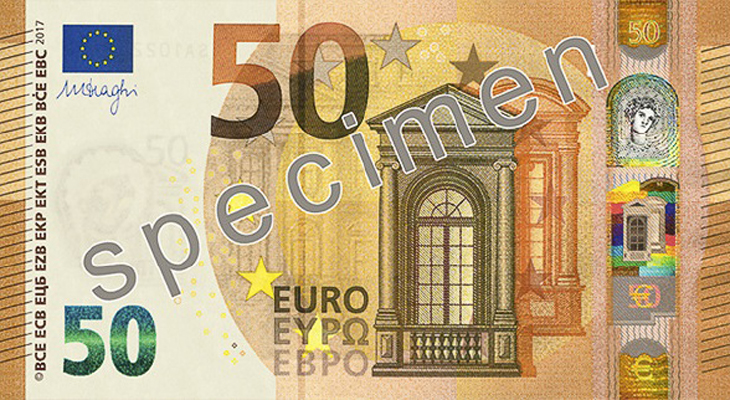 ECB 50 Euro Specimen Front with Draghi signature