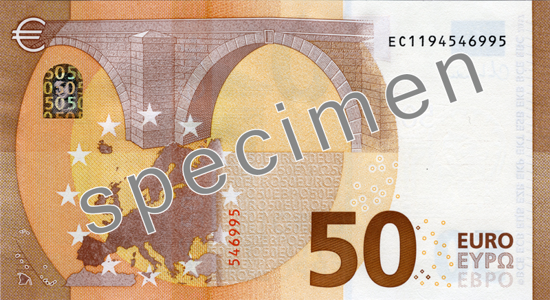 ECB 50 Euro Specimen Reverse with Lagarde signature