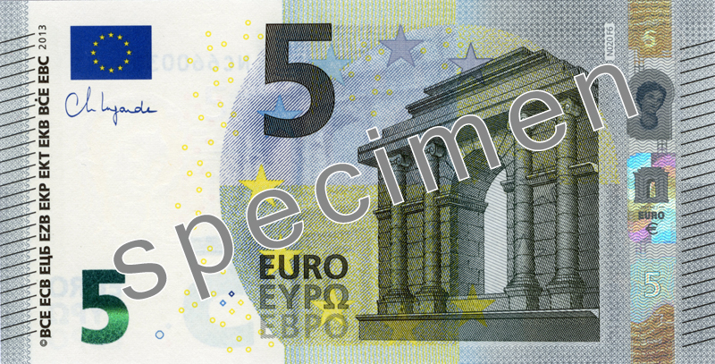 ECB 5 Euro Specimen Front with Lagarde signature