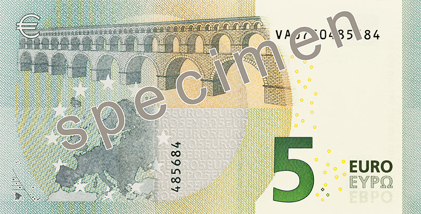 ECB 5 Euro Specimen Reverse with Draghi signature