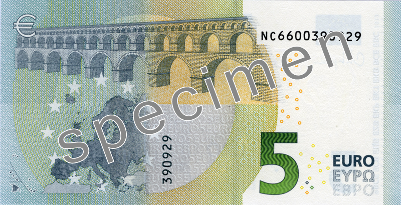 ECB 5 Euro Specimen Reverse with Lagarde signature