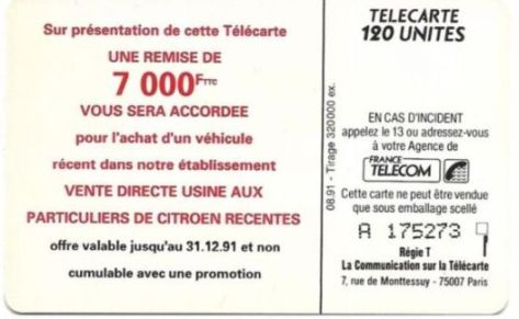 telecarte 120 citroen A 175273 2