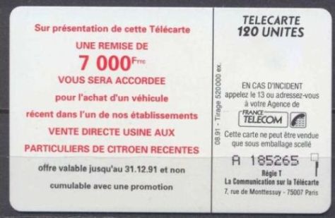 telecarte 120 citroen A 185265 2