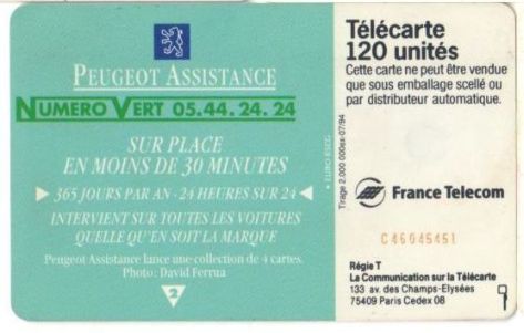 telecarte 120 peugeot assistance C46045451 2