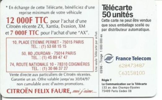 telecarte 50 citroen 628473487C63158100 2