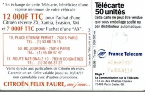 telecarte 50 citroen 628685337C63058114 2