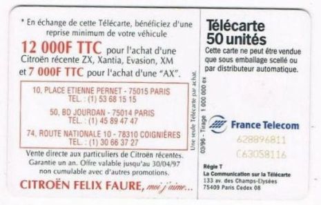 telecarte 50 citroen 628896811C63058116 2