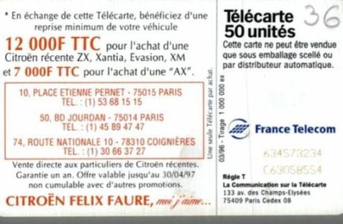 telecarte 50 citroen 634573234C63058554 2