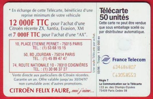 telecarte 50 citroen 6346807C63058553 2