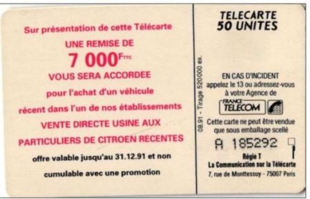 telecarte 50 citroen A 185292 2