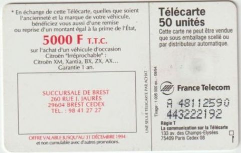 telecarte 50 citroen A 48112590443222192 2