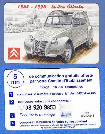 telecarte citroen 108 920 9853 2
