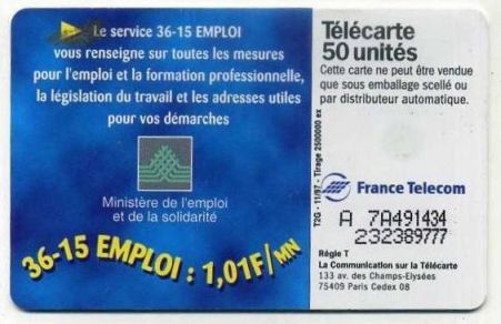telecarte 50 3615 emploi A 7A491434232389777 2