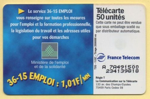 telecarte 50 3615 emploi A 7A491500234139818 2