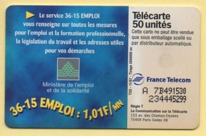 telecarte 50 3615 emploi A 7B491530234445299 2