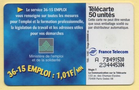 telecarte 50 3615 emploi A 7B491530234445304 2