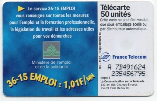 telecarte 50 3615 emploi A 7B491624235456795 2