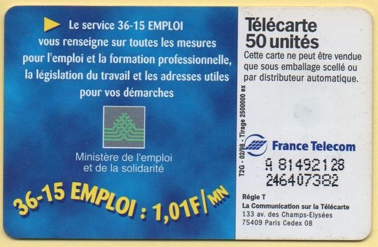 telecarte 50 3615 emploi A 81492128246407382 2