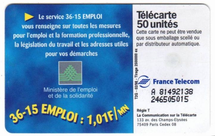 telecarte 50 3615 emploi A 81492138246505015 2