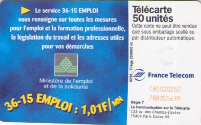 telecarte 50 3615 emploi C8102025078835699 2