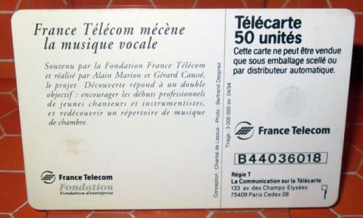 telecarte 50 france telecom mecenat musique B44036018