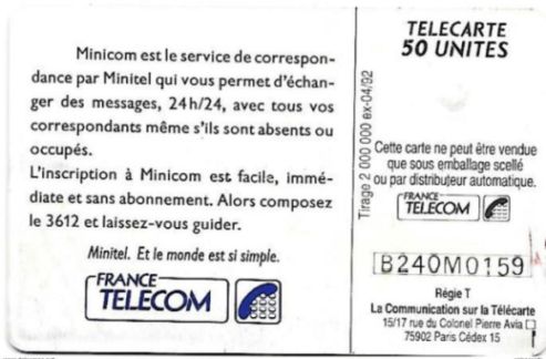 telecarte 50 minicom 3612 B240M0159