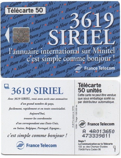 telecarte 50 siriel A 4A013650473339811