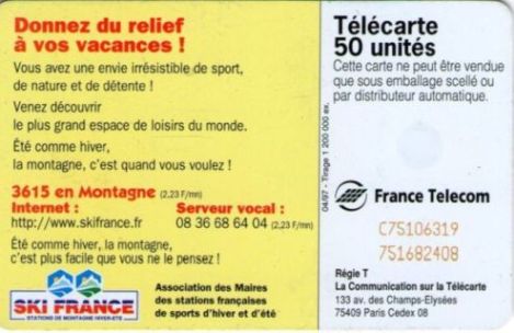 telecarte 50 skifrance C75106319751682408
